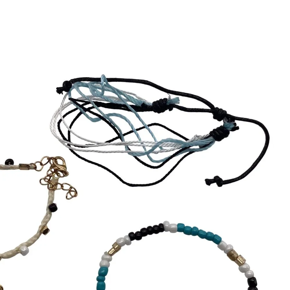 Set Of 5 Adjustable Handmade Beaded &‎ Woven Bracelets With Gold Accents
